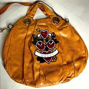 Authentic Gucci Python Large Tattoo Heart Hysteria Bag in Tan